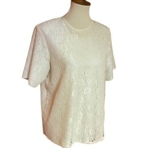 Authentic Original Vintage Style Cream Lace Blouse Short Sleeve Boxy